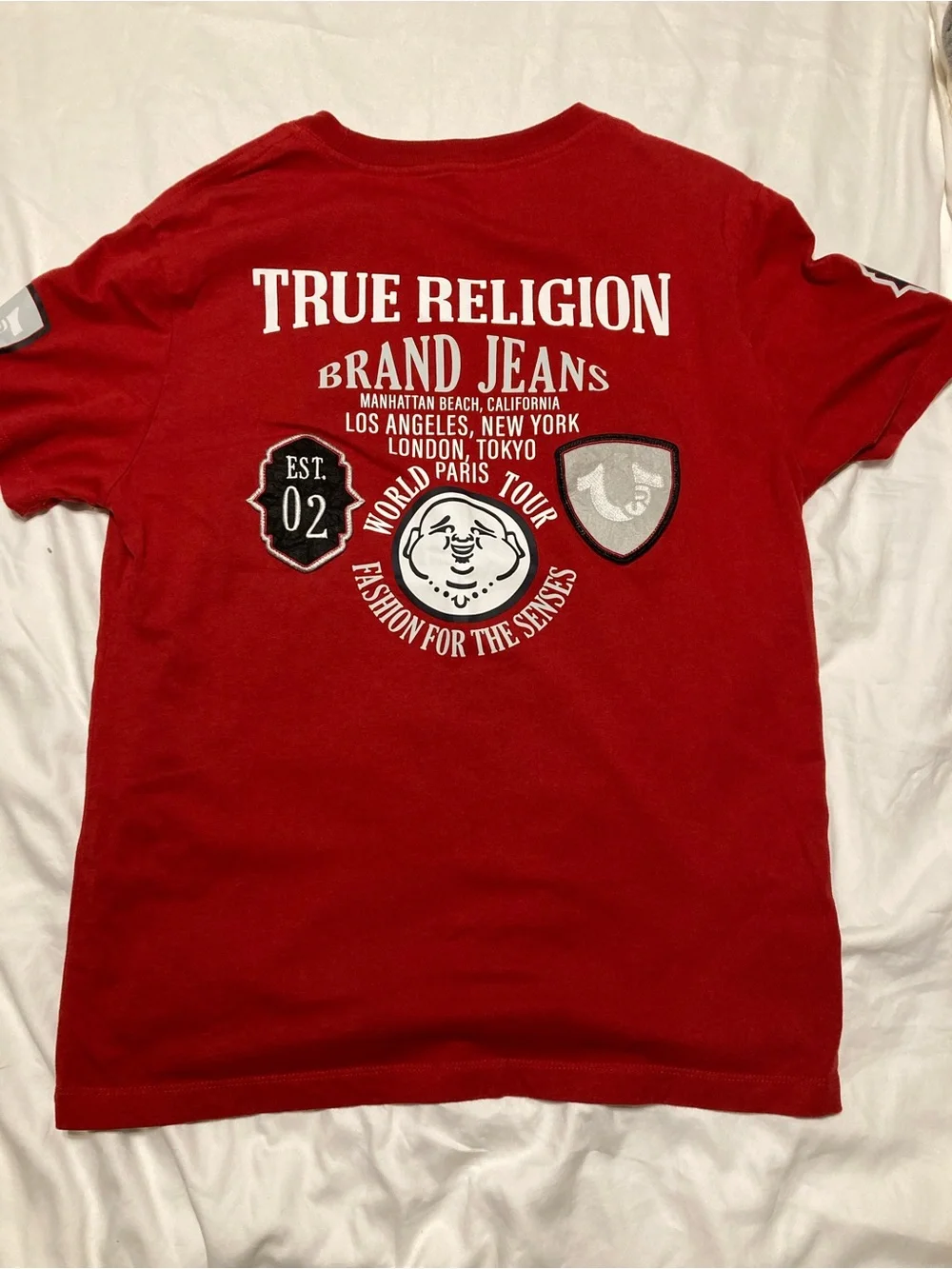 True Religion Red Crewneck Tee with White Chest Logo